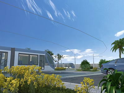 Modern Urban Road Infrastructure With Tram System Green Landscaping And Street Lights 3d model