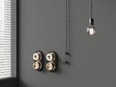 Elegant Modern Pendant Light In Interior With Gray Wall White Blinds And Black Switch Panels 3d model