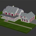 Wooden House With White Exterior Gray Roof Green Lawn Porch And Driveway