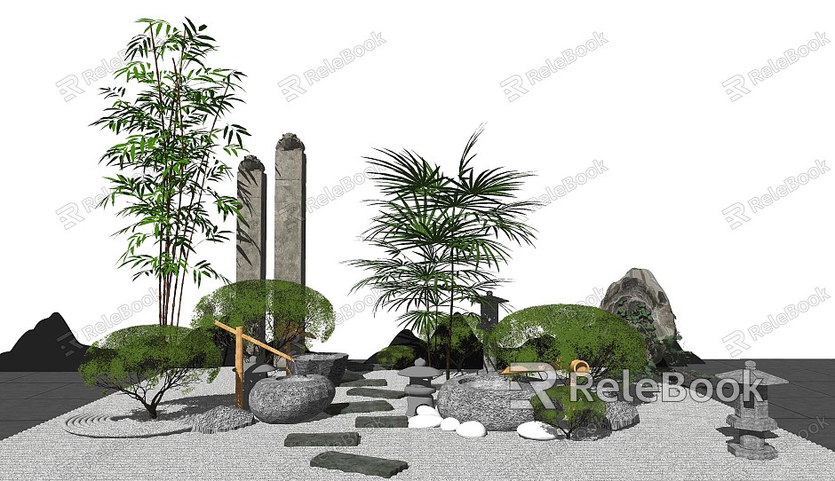 New Chinese style landscape sketch courtyard landscape waterfront landscape stone model