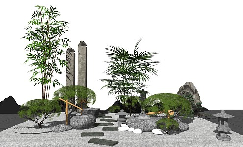 New Chinese style landscape sketch courtyard landscape waterfront landscape stone 3d model