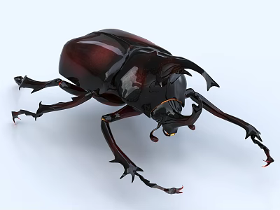 Intelligent Machine Crafted Detailed Beetle Model Featuring Dark Exoskeleton And Horns 3d model