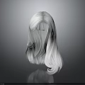 3D Head Model With White Long Curly Hair Wig Featuring Natural Bangs And Shiny Texture