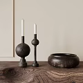 Minimalist Wooden Candle Holders for Home Decor on Wooden Tabletop with Light Wall