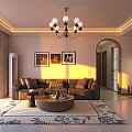 Modern Cozy Living And Dining Room With Soft Leather Sofa And Beautiful Panoramic Sunset View
