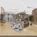 Modern Living Dining Room Interior With Chandeliers Sofa Coffee Table And Dining Chairs