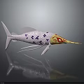 Unique Ornamental Fish With White Body Purple Patterns Yellow Head Red Flame Design