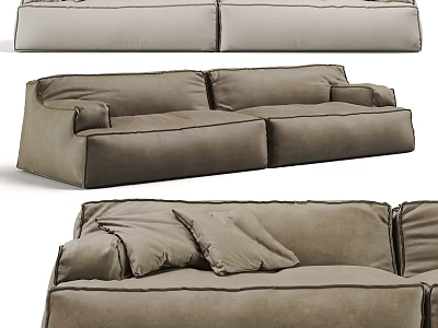 Modern Two-Seater Sofa With Plush Cushions And Stitched Design Details 3d model