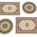 Traditional Pattern Square Carpets With Beige Brown Tones And Fringed Edges 3d model