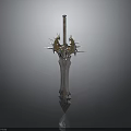 Fantasy Sword Design With Intricate Golden Hilt And Metallic Blade Details