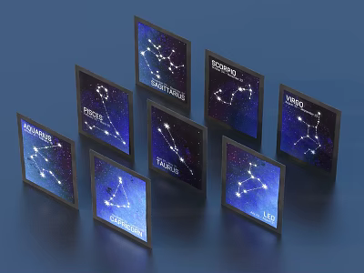Abstract Painting With Framed Various Constellations On Starry Sky Background 3d model