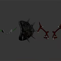 Fantasy Weapon With Spiked Black Core And Antler Shaped Green Accents