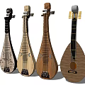 Traditional Lute String Instruments With Various Wooden Craft Designs And Details