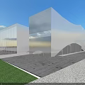 Aerial Planning of Modern White Glass Architecture With Grassland and Plaza