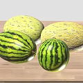 Fresh Juicy Watermelon and Ripe Sweet Cantaloupe on Wooden Table
