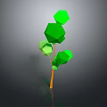 Abstract Low Poly Plant With Green Geometric Shapes And Orange Trunk