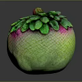 Green And Pink Gradient Decorative Fruit With Lush Green Leafy Top And Red Accent
