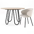 Modern Round Wooden Table Set with Four Upholstered Chairs and Metal Legs