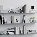 Stylish Floating Shelves With Books Decorative Frames And Flower Vase 3d model