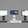 Three Smart Payment Terminals With Touch Displays And Various Base Designs 3d model