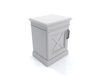 White Bedside Table With X Shape Cabinet Door And Metal Handle 3d model