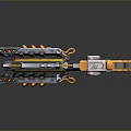 Futuristic Sci Fi Weapon With Orange Gray Mechanical Design And Glowing Details