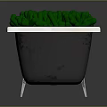 Black Bathtub With White Rim And Metal Legs Filled With Green Grass
