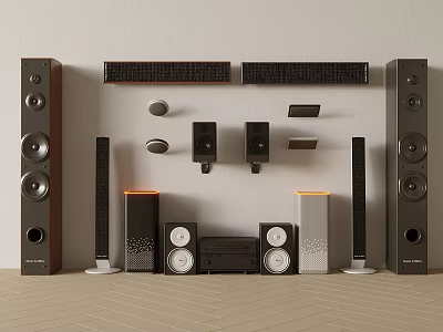 Headphones and Speakers Various Types of Home Audio Equipment with Modern Design 3d model