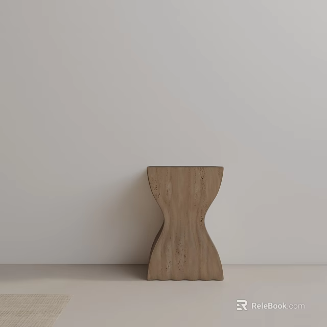 Stylish Wooden Side Table With Curved Design Against Light Neutral Wall 3d model
