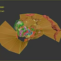 Orange Textured 3D Earth Model with Cut Section and White Details on Gray Background