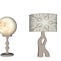 Illuminated Moon Shaped Globe And Patterned Lampshade Table Lamps With Unique Bases 3d model