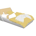Single Bed with Light Gray Headboard Yellow Quilt White Pillows and Gray Blanket