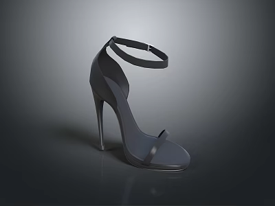 Elegant Black Open Toe Stiletto Heels With Ankle Strap Design 3d model