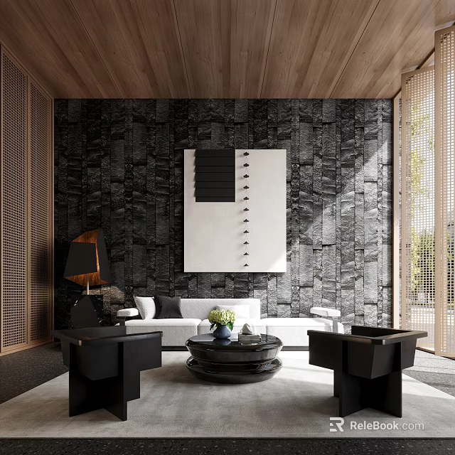 Modern Sales Office Interior With Textured Wall And Furniture 3d model 