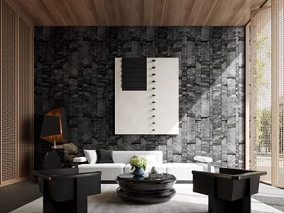 Modern Sales Office Interior With Textured Wall And Furniture 3d model