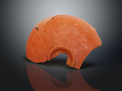 Ancient Orange Terracotta Pottery Shard With Semicircular Shape And Historical Traces 3d model
