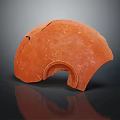 Ancient Orange Terracotta Pottery Shard With Semicircular Shape And Historical Traces