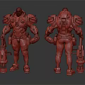 Futuristic Armored Character With Blue Mechanical Armor White Pants And Tool Weapon