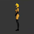 3D Character Model In Yellow And Black Tight Suit With Cat Ear Helmet