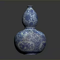 Exquisite Gourd Shaped Ceramic Sculpture Carving With Intricate Blue And White Patterns On Vase