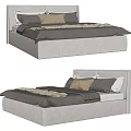 Modern Upholstered Double Bed With Gray Frame Soft Bedding And Decorative Pillows 3d model