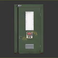 Green Metal Hinged Door With Warning Label Graffiti And Rust Details 3d model