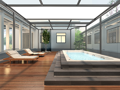 New Chinese Sunshine Room Hotel Famous Hostel Courtyard View Swimming Pool 3d model