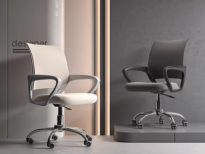 Two Modern White and Gray Office Chairs with Clean Lines in Designer Space 3d model