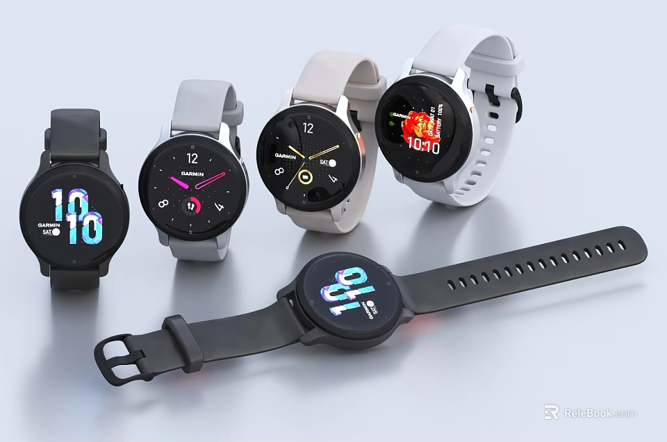 Stylish Smart Watches With Various Color Straps And Digital Display Screens 3d model 