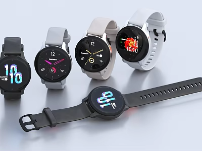 Stylish Smart Watches With Various Color Straps And Digital Display Screens 3d model