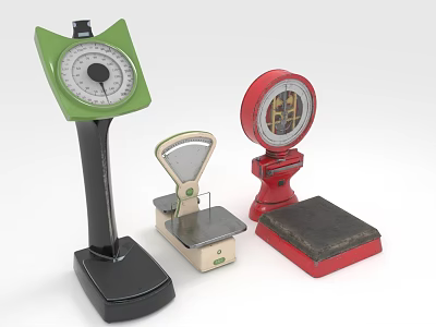 Vintage Weighing Scales Collection Featuring Green Beige And Red Retro Designs 3d model