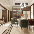 Modern Dining Living Room Interior With Chandelier Dining Table And Green Brown Chairs