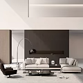 Modern Living Room Interior With Arched Floor Lamp Light Sofa Coffee Table And Window View