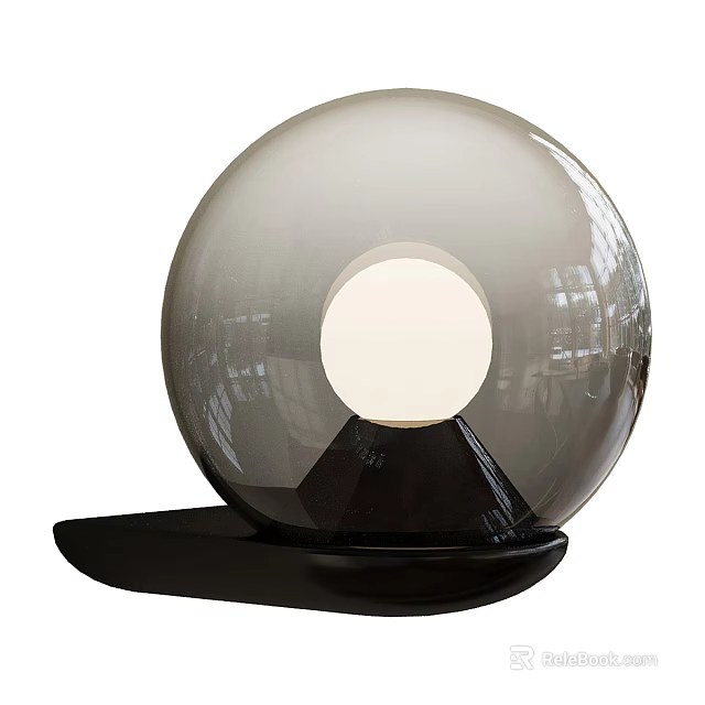 Modern Spherical Transparent Glass Table Lamp With Central Light Source And Black Base 3d model 